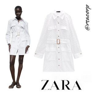 ZARA | White | BELTED EMBROIDERED MINI DRESS